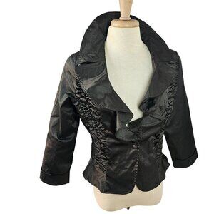 Lucy Paris Ruffled Stretch Light Jacket Size L Single Button Black Whimsigoth